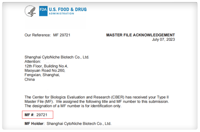 FDA MF：29721